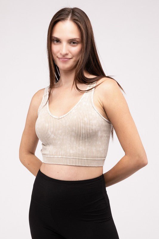 Washed Ribbed Cropped V-Neck Tank Top - My Threaded Apparel | Online Women's Boutique -