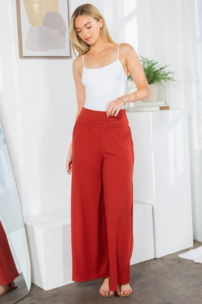 Wide Leg Ribbed Pants with Side Pockets - My Threaded Apparel | Online Women's Boutique - pants