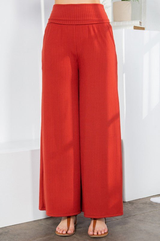 Wide Leg Ribbed Pants with Side Pockets - My Threaded Apparel | Online Women's Boutique - pants