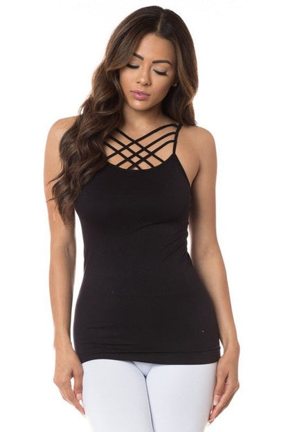 Womens Seamless Triple Criss-Cross Front Cami - My Threaded Apparel | Online Women's Boutique - tank top