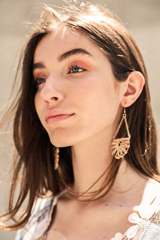 Woven Rattan Drop Chain Hook Earrings - My Threaded Apparel | Online Women's Boutique - earrings