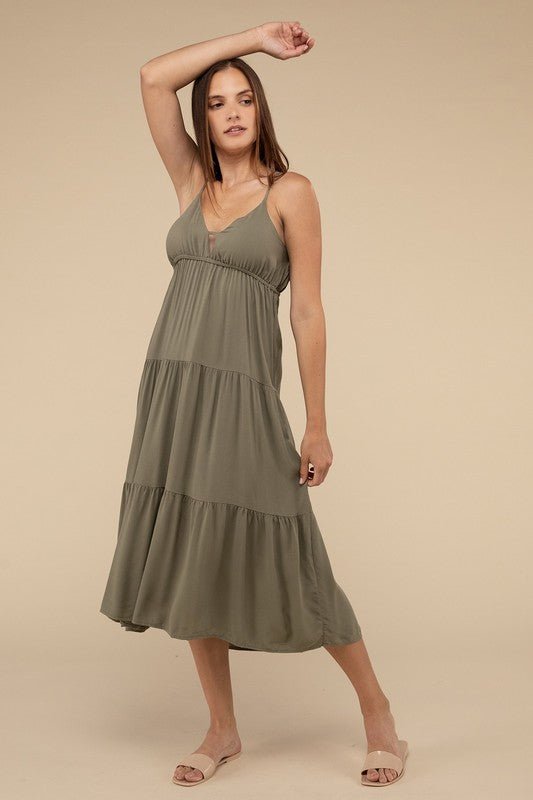 Woven Sweetheart Neckline Tiered Cami Midi Dress - My Threaded Apparel | Online Women's Boutique - midi dress